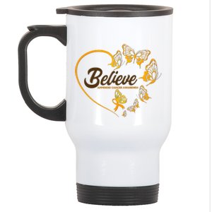 Appendix Cancer Awareness Believe Butterfly Heart Stainless Steel Travel Mug