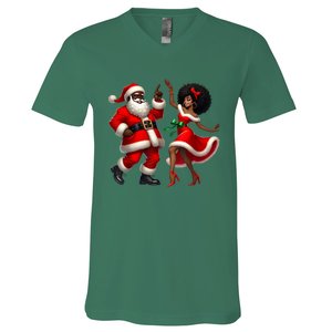 American Christmas African Santa Mrs Claus Dancing Xmas African Gift V-Neck T-Shirt