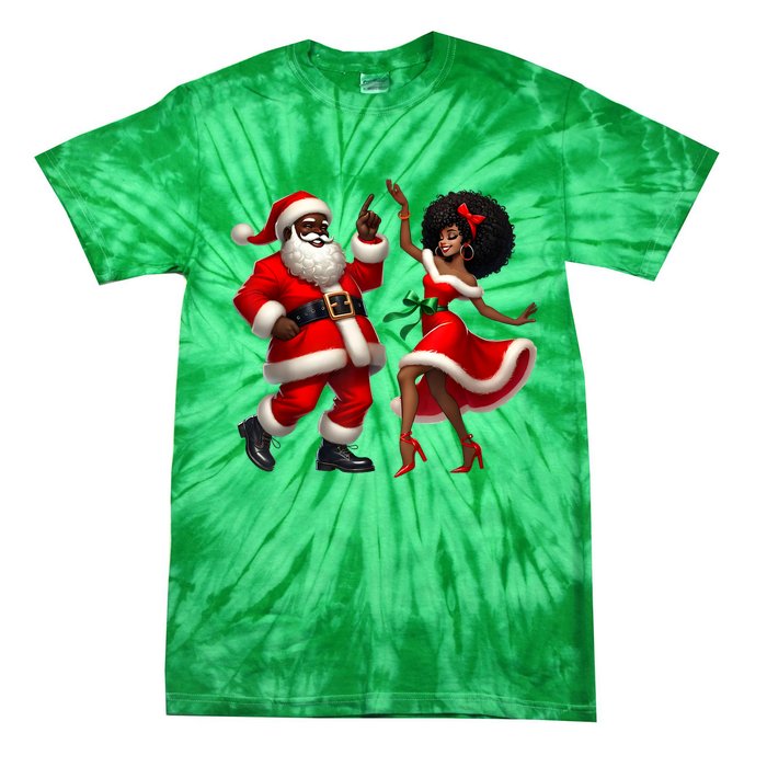 American Christmas African Santa Mrs Claus Dancing Xmas African Gift Tie-Dye T-Shirt