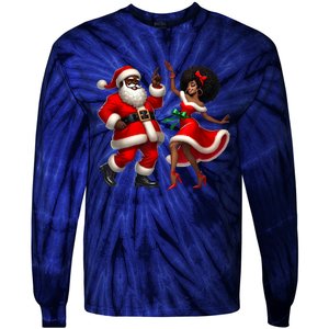 American Christmas African Santa Mrs Claus Dancing Xmas African Gift Tie-Dye Long Sleeve Shirt