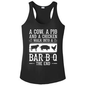 A Cow A Pig And A Chicken Walk Into A Bar B Q The End BBQ A Bar B Q The End BBQ Ladies PosiCharge Competitor Racerback Tank