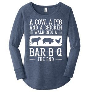 A Cow A Pig And A Chicken Walk Into A Bar B Q The End BBQ A Bar B Q The End BBQ Women's Perfect Tri Tunic Long Sleeve Shirt