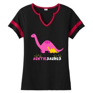 Auntiesaurus Cute Auntie Saurus Dinosaur Aunt Matching Ladies Halftime Notch Neck Tee