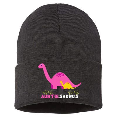 Auntiesaurus Cute Auntie Saurus Dinosaur Aunt Matching Sustainable Knit Beanie