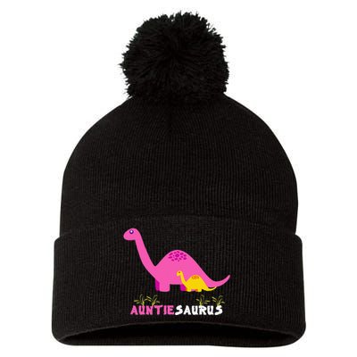 Auntiesaurus Cute Auntie Saurus Dinosaur Aunt Matching Pom Pom 12in Knit Beanie