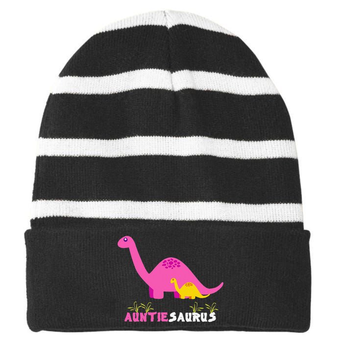 Auntiesaurus Cute Auntie Saurus Dinosaur Aunt Matching Striped Beanie with Solid Band