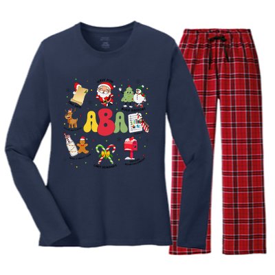 Aba Christmas Applied Behavior Analysis Aba Winter Xmas Women's Long Sleeve Flannel Pajama Set 