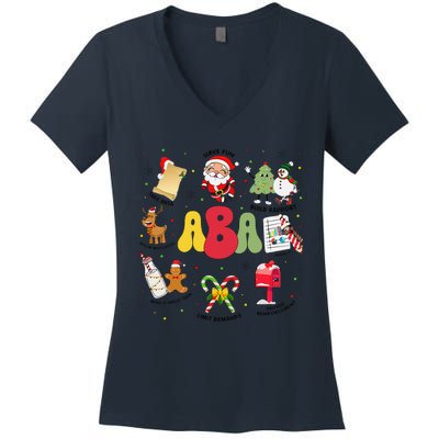 Aba Christmas Applied Behavior Analysis Aba Winter Xmas Women's V-Neck T-Shirt