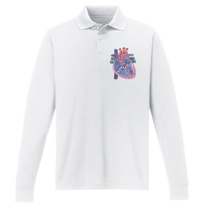 Anatomy Cardiologist Anatomical Heart Performance Long Sleeve Polo