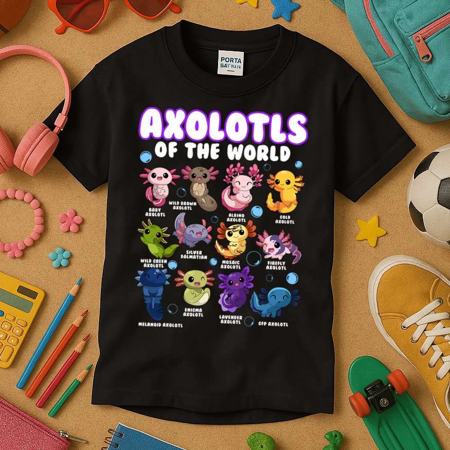 Axolotl Cute Axolotls Animals Of The World Herpetology 2 Kids T-Shirt