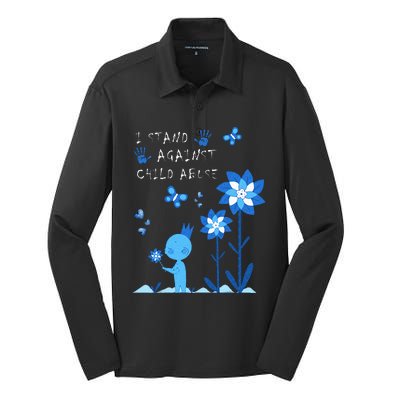 April Child Abuse Awareness Month Teacher Matching Silk Touch Performance Long Sleeve Polo