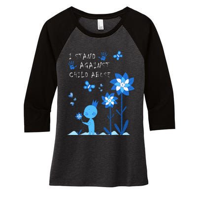 April Child Abuse Awareness Month Teacher Matching Women's Tri-Blend 3/4-Sleeve Raglan Shirt