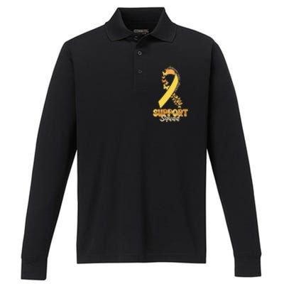 Appendix Cancer Awareness Support Squad Ribbon Butterflies Performance Long Sleeve Polo