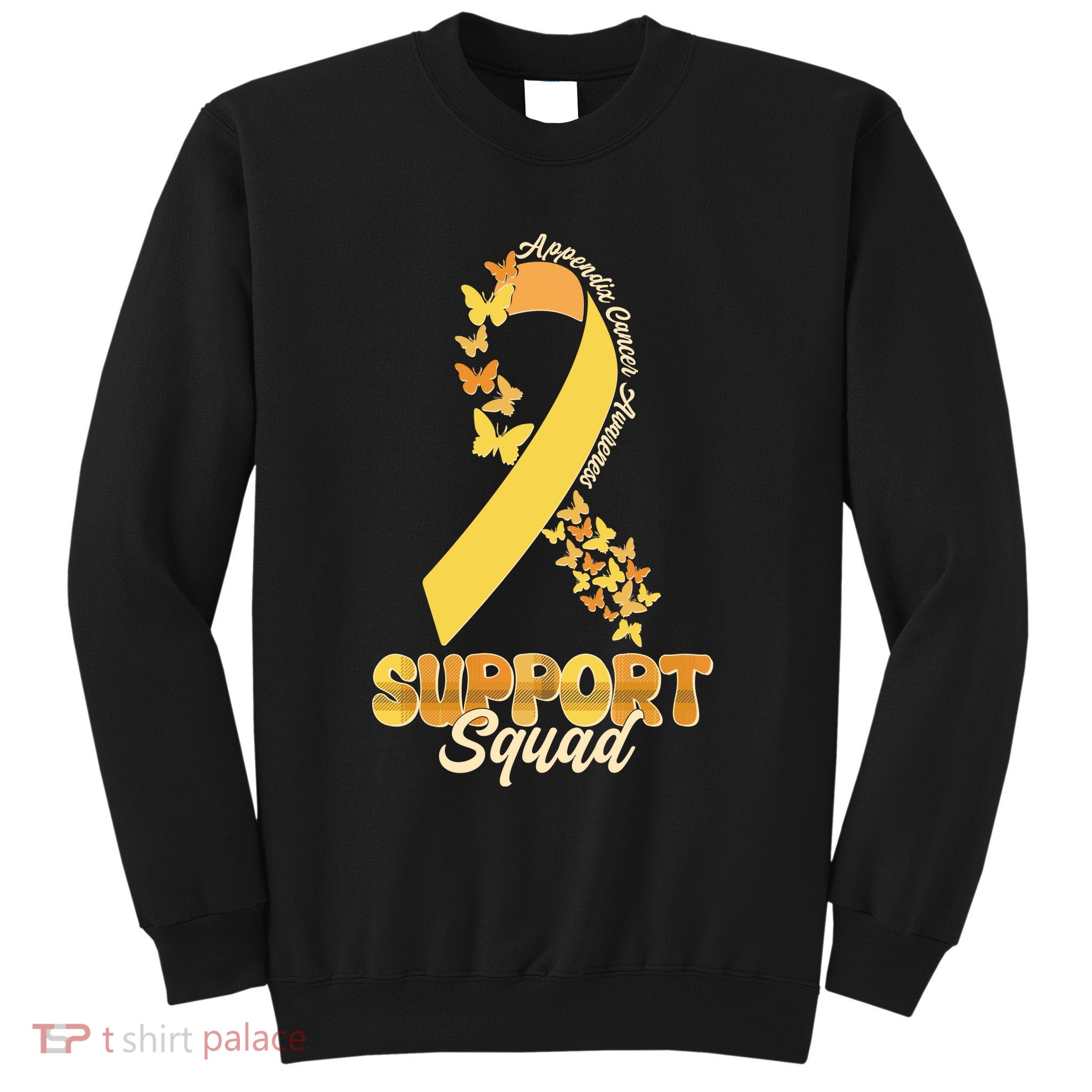 Appendix Cancer Awareness Support Squad Ribbon Butterflies Sweatshirt