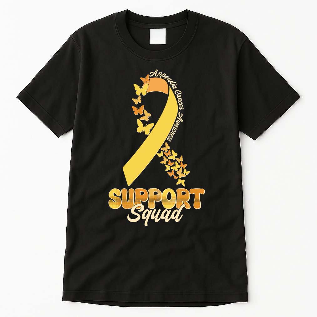 Appendix Cancer Awareness Support Squad Ribbon Butterflies Tall T-Shirt