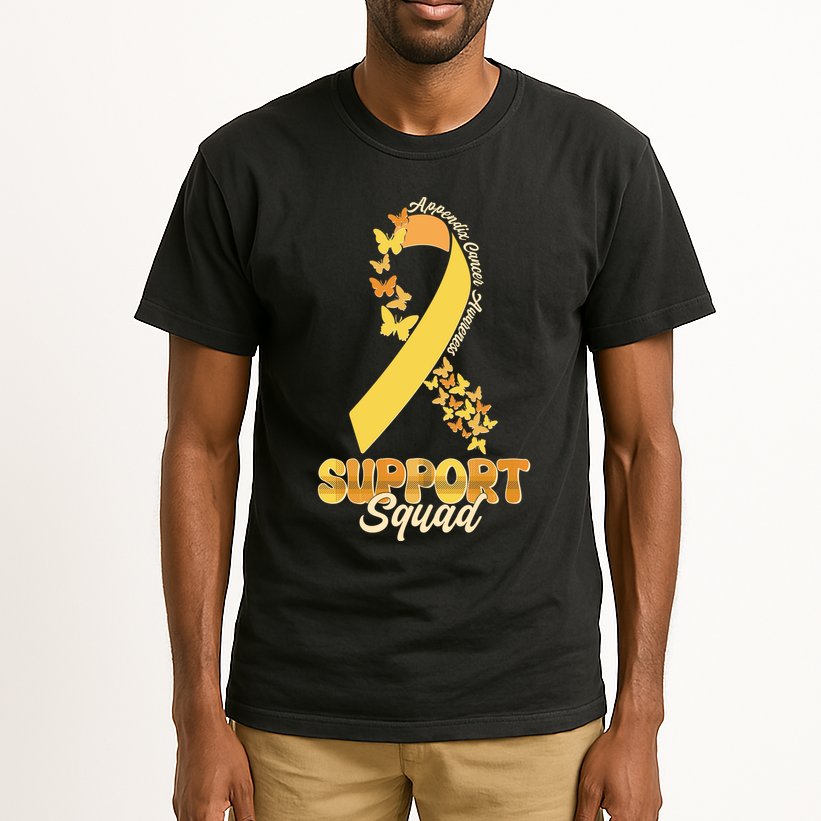 Appendix Cancer Awareness Support Squad Ribbon Butterflies Tall T-Shirt