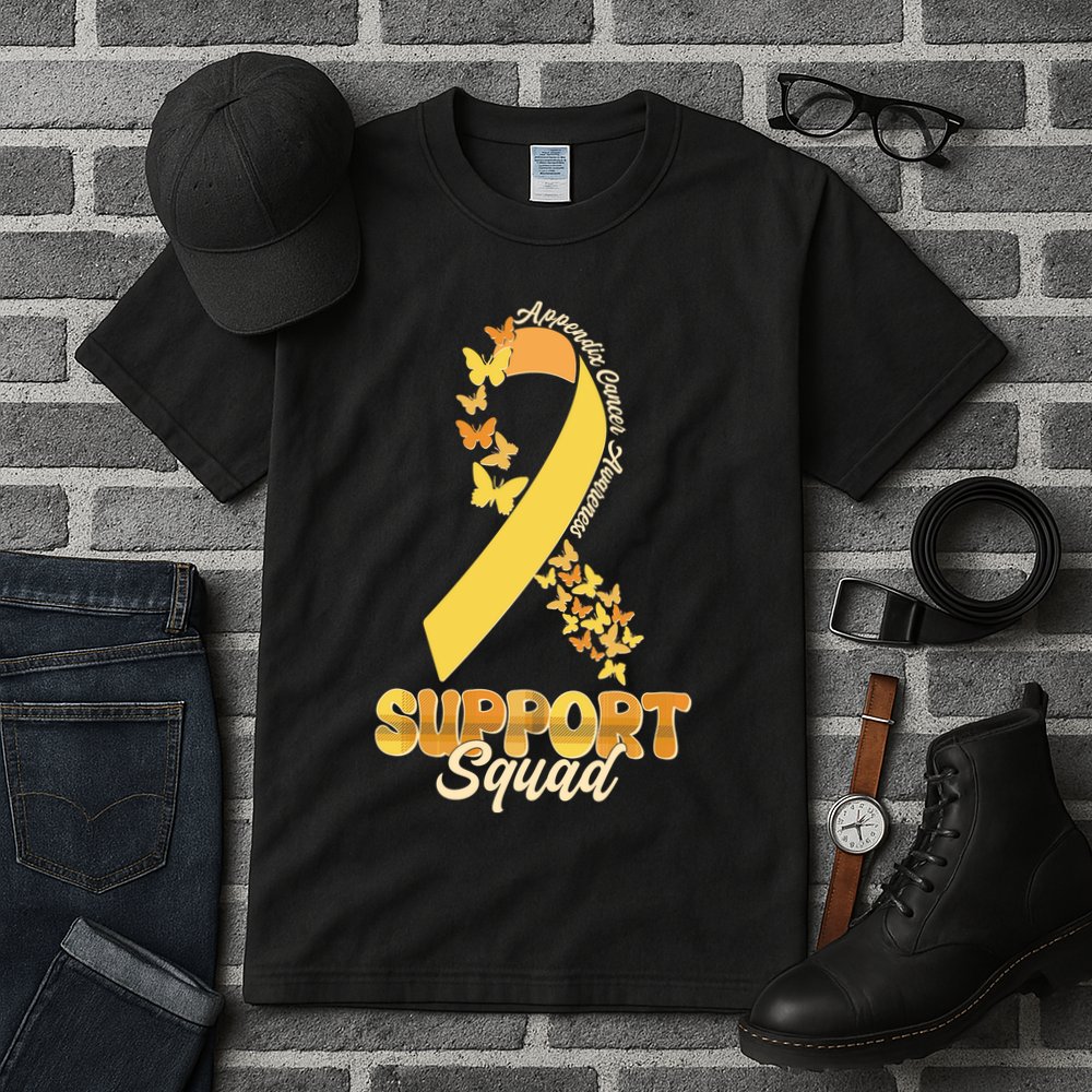 Appendix Cancer Awareness Support Squad Ribbon Butterflies Tall T-Shirt