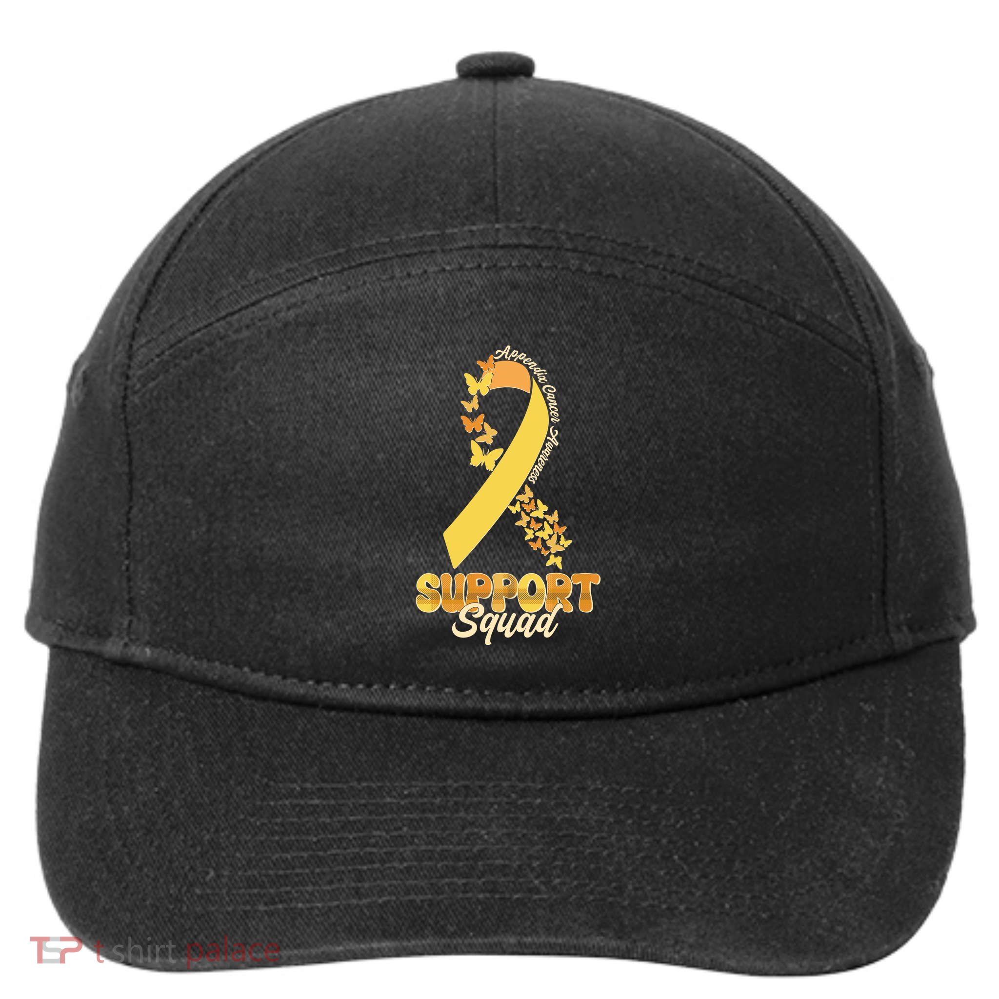 Appendix Cancer Awareness Support Squad Ribbon Butterflies 7-Panel Snapback Hat