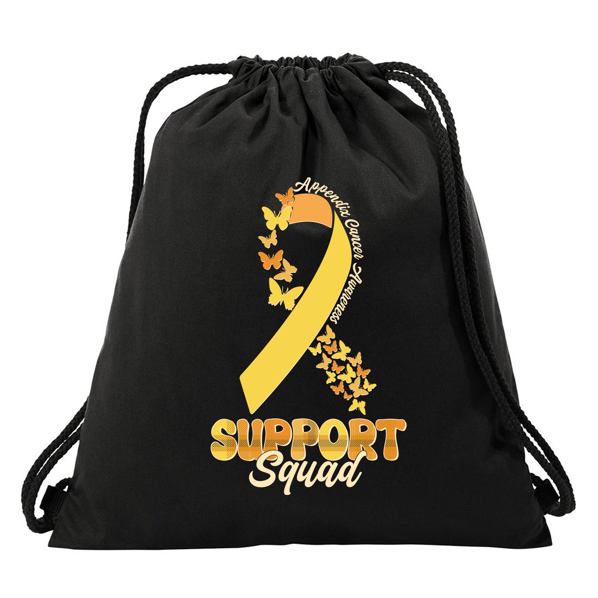 Appendix Cancer Awareness Support Squad Ribbon Butterflies Drawstring Bag