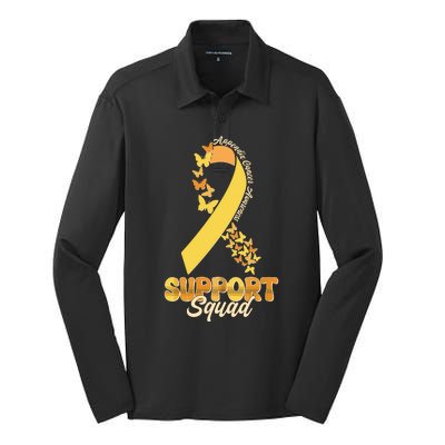 Appendix Cancer Awareness Support Squad Ribbon Butterflies Silk Touch Performance Long Sleeve Polo