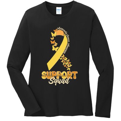 Appendix Cancer Awareness Support Squad Ribbon Butterflies Ladies Long Sleeve Shirt