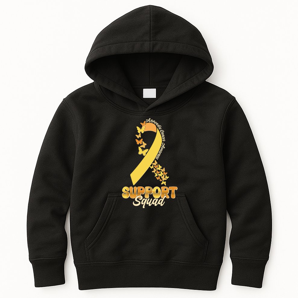 Appendix Cancer Awareness Support Squad Ribbon Butterflies Kids Hoodie