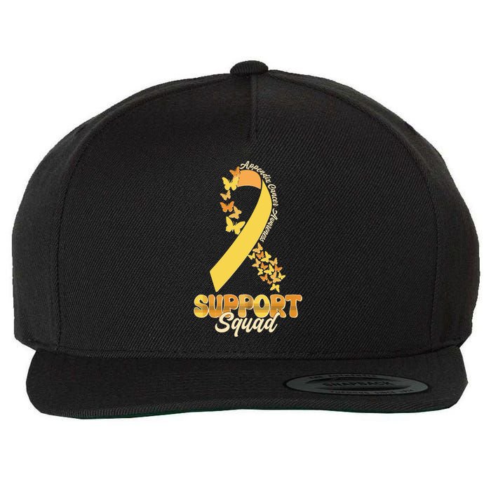 Appendix Cancer Awareness Support Squad Ribbon Butterflies Wool Snapback Cap