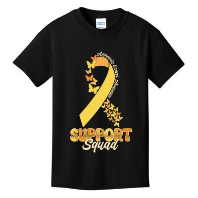 Appendix Cancer Awareness Support Squad Ribbon Butterflies Kids T-Shirt