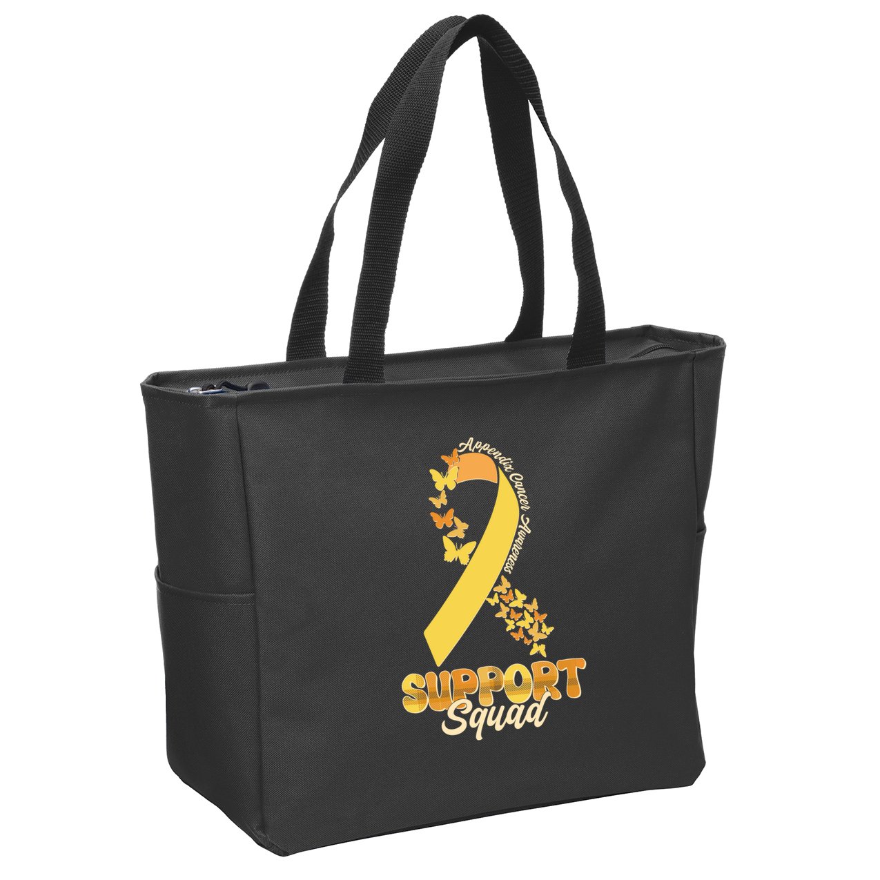 Appendix Cancer Awareness Support Squad Ribbon Butterflies Zip Tote Bag