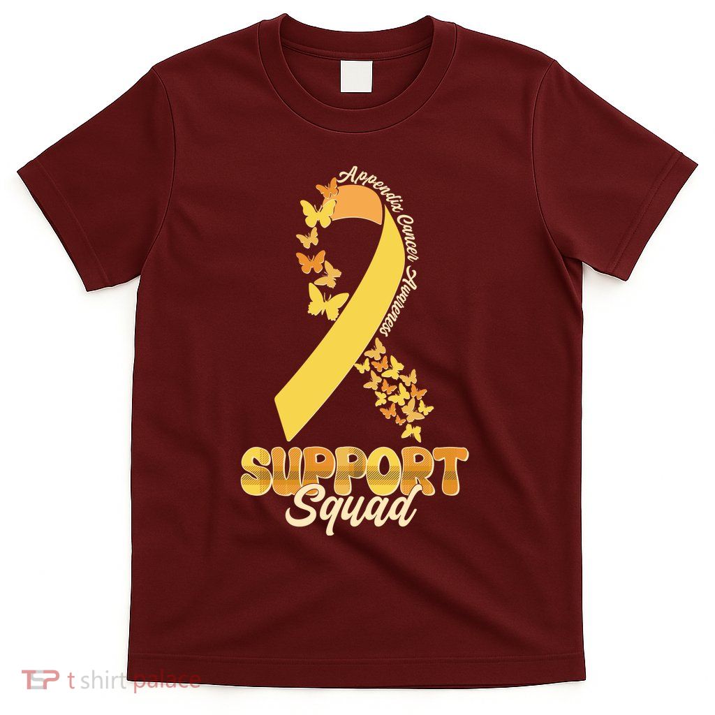 Appendix Cancer Awareness Support Squad Ribbon Butterflies T-Shirt