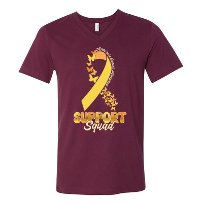 Appendix Cancer Awareness Support Squad Ribbon Butterflies V-Neck T-Shirt