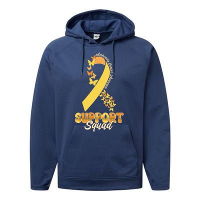 Appendix Cancer Awareness Support Squad Ribbon Butterflies Performance Fleece Hoodie