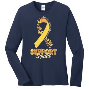 Appendix Cancer Awareness Support Squad Ribbon Butterflies Ladies Long Sleeve Shirt