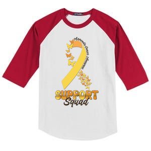 Appendix Cancer Awareness Support Squad Ribbon Butterflies Kids Colorblock Raglan Jersey