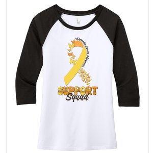 Appendix Cancer Awareness Support Squad Ribbon Butterflies Women's Tri-Blend 3/4-Sleeve Raglan Shirt