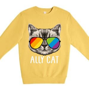 Ally Ca Ally Cat Lgbtq+ Lgbt Flag Lgbt Ally Cat Gift Premium Crewneck Sweatshirt