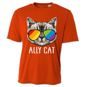 Ally Ca Ally Cat Lgbtq+ Lgbt Flag Lgbt Ally Cat Gift Cooling Performance Crew T-Shirt