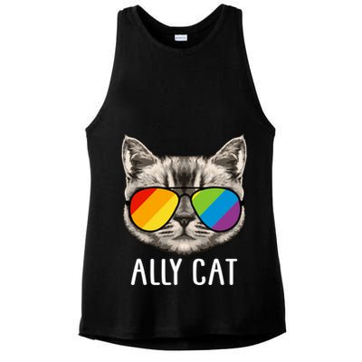Ally Ca Ally Cat Lgbtq+ Lgbt Flag Lgbt Ally Cat Gift Ladies PosiCharge Tri-Blend Wicking Tank