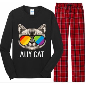 Ally Ca Ally Cat Lgbtq+ Lgbt Flag Lgbt Ally Cat Gift Long Sleeve Pajama Set