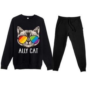 Ally Ca Ally Cat Lgbtq+ Lgbt Flag Lgbt Ally Cat Gift Premium Crewneck Sweatsuit Set