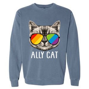 Ally Ca Ally Cat Lgbtq+ Lgbt Flag Lgbt Ally Cat Gift Garment-Dyed Sweatshirt