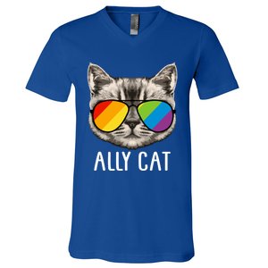 Ally Ca Ally Cat Lgbtq+ Lgbt Flag Lgbt Ally Cat Gift V-Neck T-Shirt