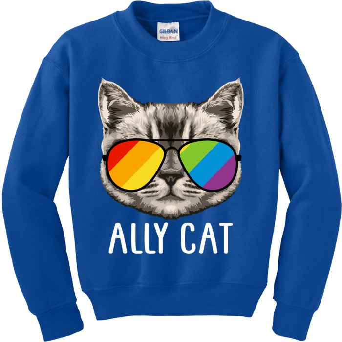 Ally Ca Ally Cat Lgbtq+ Lgbt Flag Lgbt Ally Cat Gift Kids Sweatshirt