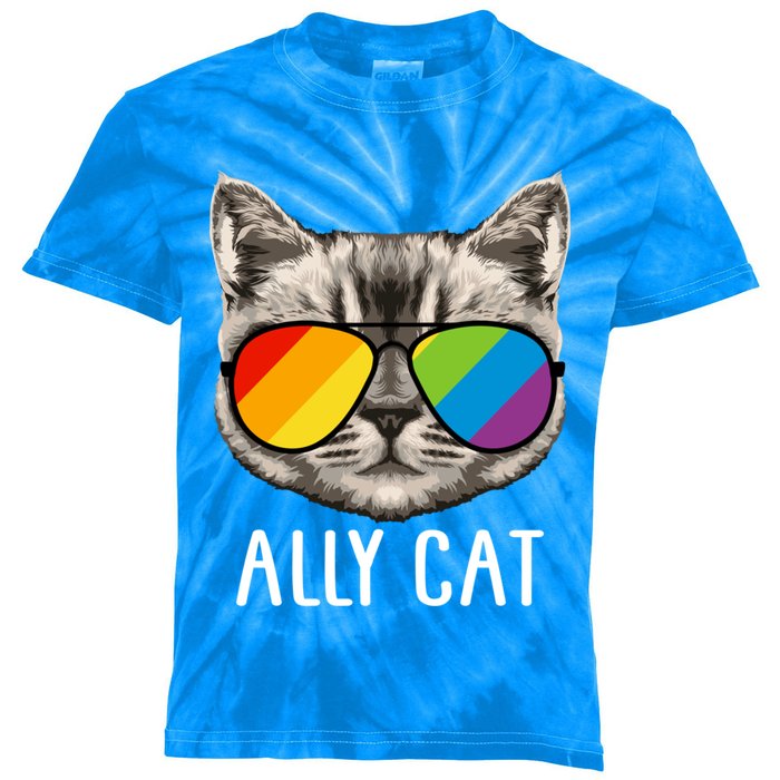 Ally Ca Ally Cat Lgbtq+ Lgbt Flag Lgbt Ally Cat Gift Kids Tie-Dye T-Shirt