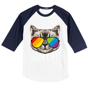 Ally Ca Ally Cat Lgbtq+ Lgbt Flag Lgbt Ally Cat Gift Baseball Sleeve Shirt