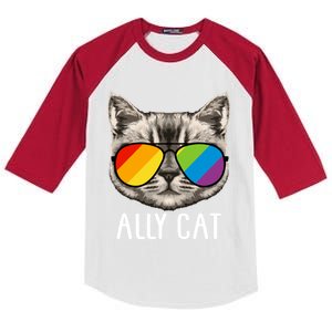 Ally Ca Ally Cat Lgbtq+ Lgbt Flag Lgbt Ally Cat Gift Kids Colorblock Raglan Jersey