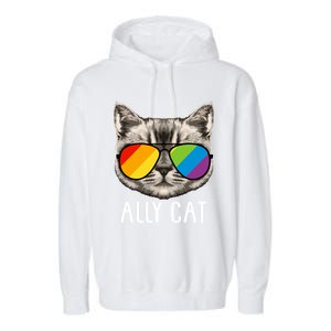 Ally Ca Ally Cat Lgbtq+ Lgbt Flag Lgbt Ally Cat Gift Garment-Dyed Fleece Hoodie