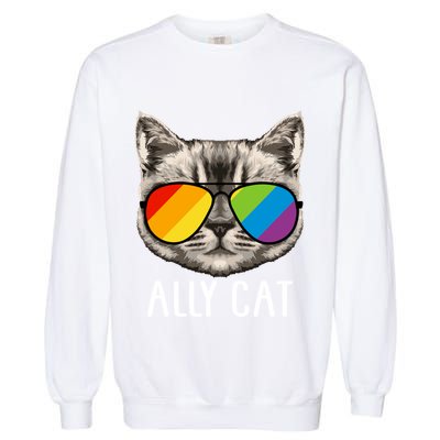 Ally Ca Ally Cat Lgbtq+ Lgbt Flag Lgbt Ally Cat Gift Garment-Dyed Sweatshirt