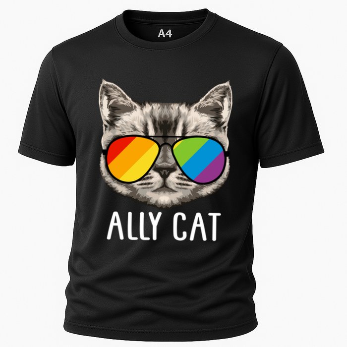 Ally Ca Ally Cat Lgbtq+ Lgbt Flag Lgbt Ally Cat Cute Gift Cooling Performance Crew T-Shirt