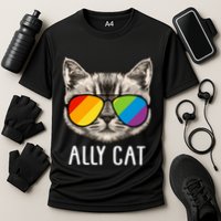 Ally Ca Ally Cat Lgbtq+ Lgbt Flag Lgbt Ally Cat Cute Gift Cooling Performance Crew T-Shirt